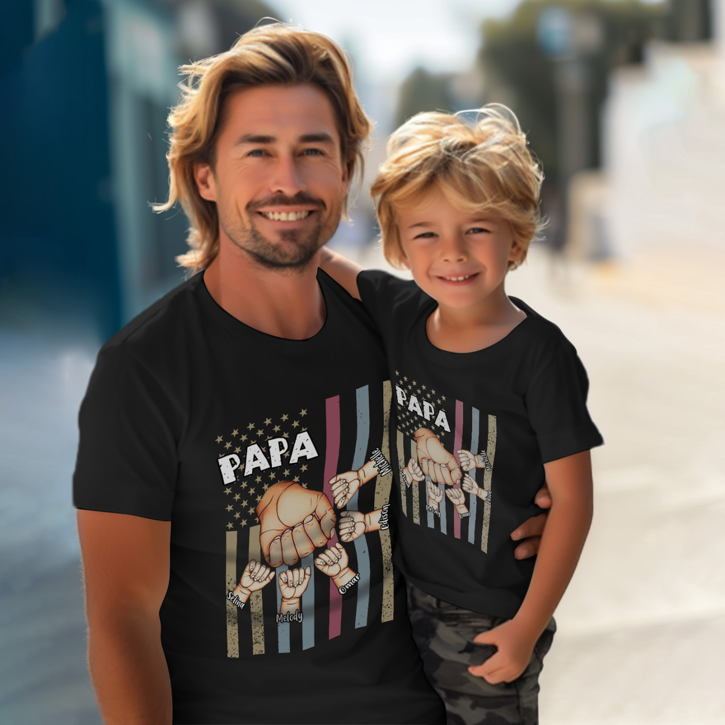 Personalized Papa Uncle Us Flag Grandkids Hands Shirts with Name Custom Papa Papaw Shirts for Fathers Day - soufeelus