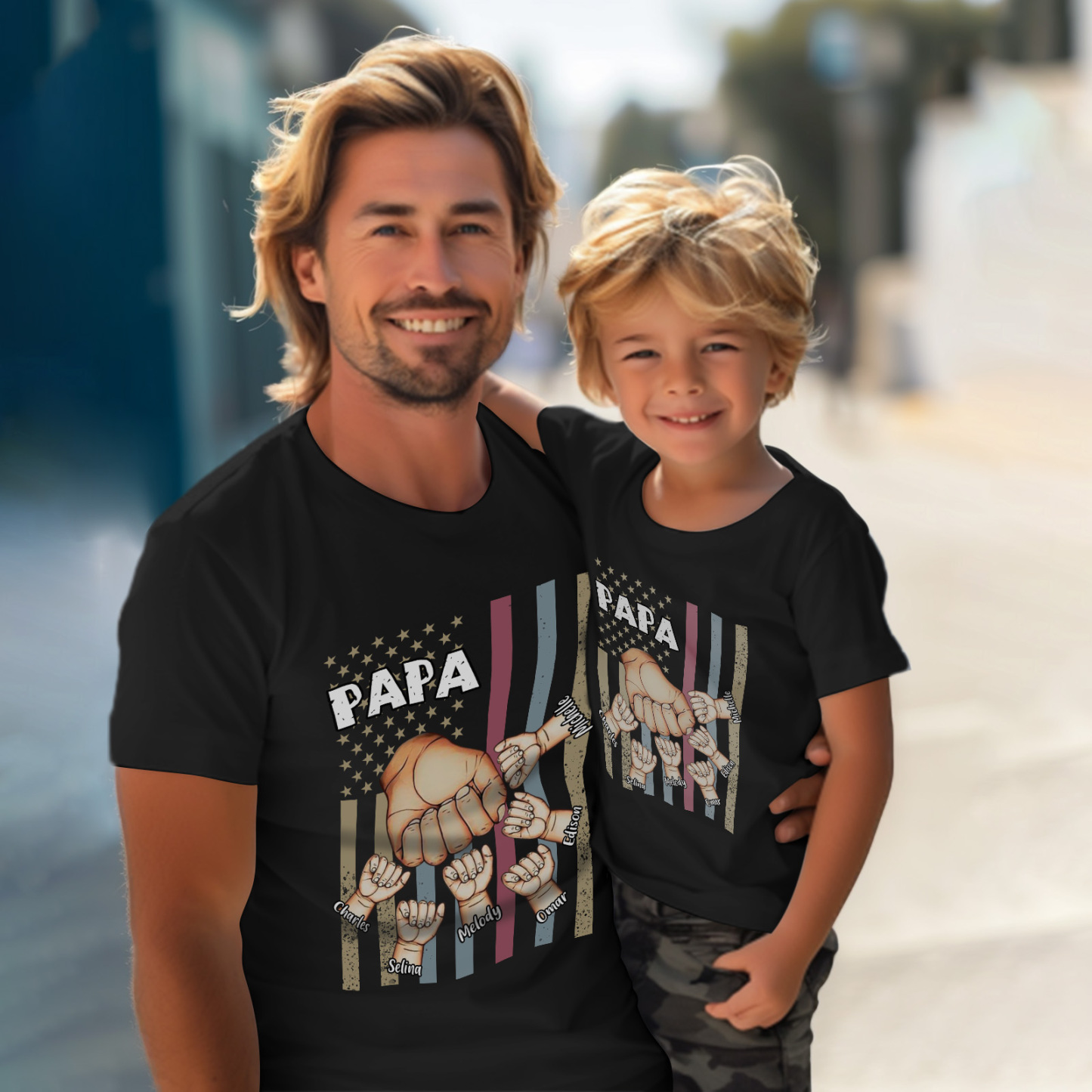 Personalized Papa Uncle Us Flag Grandkids Hands Shirts with Name Custom Papa Papaw Shirts for Fathers Day - soufeelus