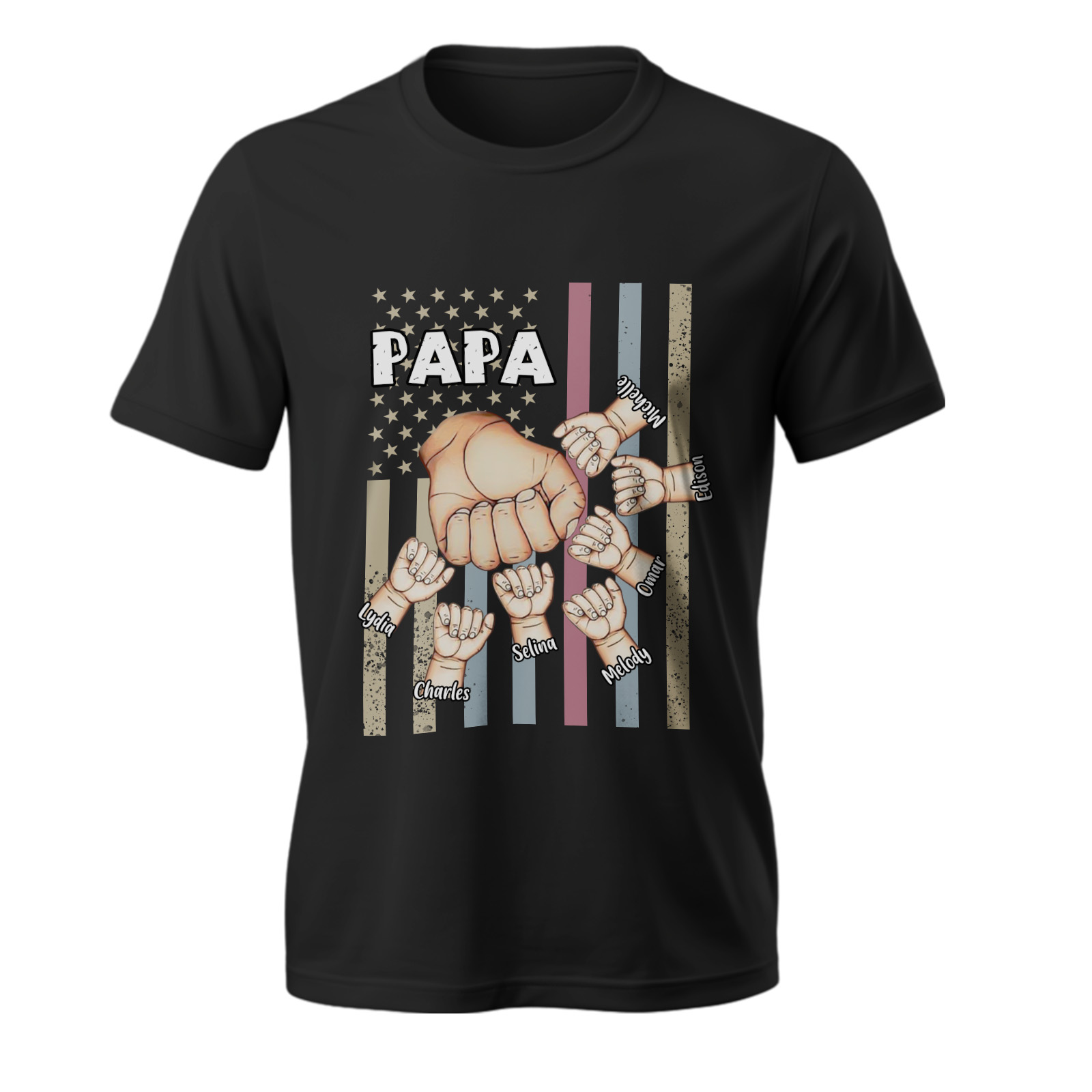 Personalized Papa Uncle Us Flag Grandkids Hands Shirts with Name Custom Papa Papaw Shirts for Fathers Day - soufeelus