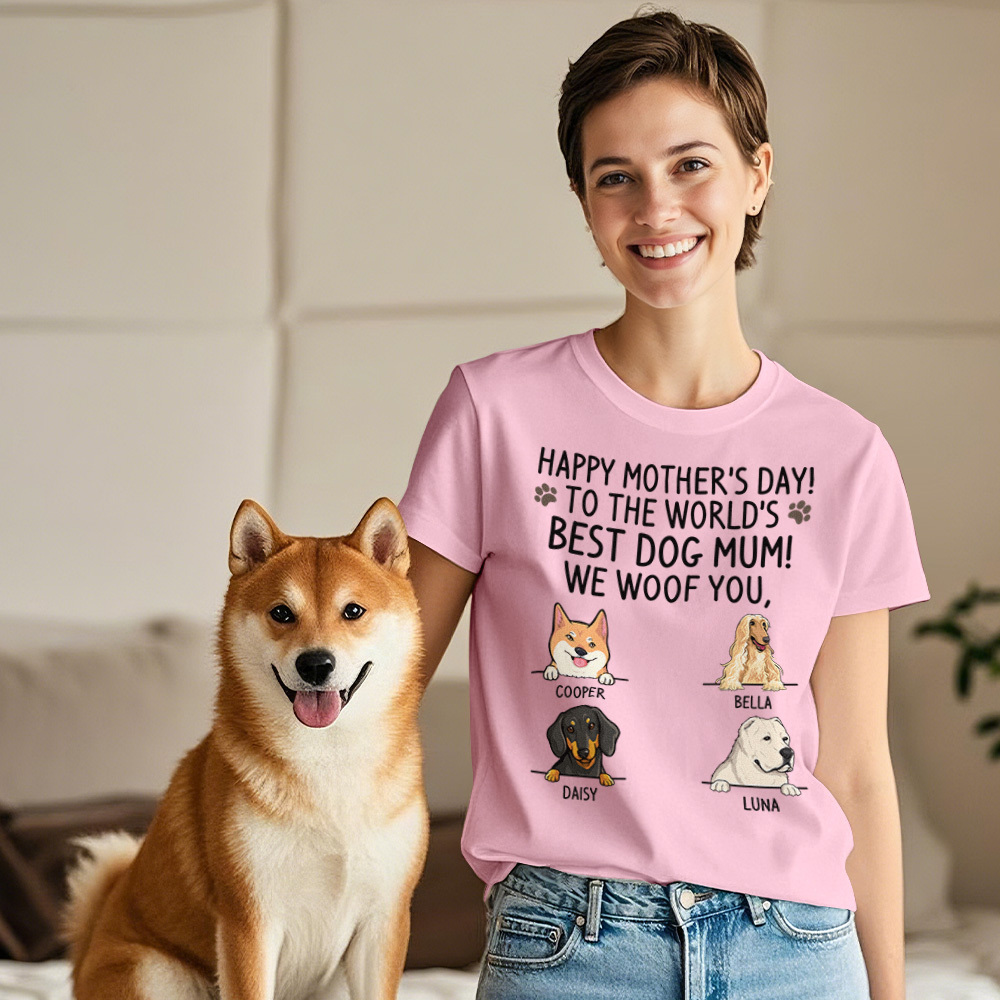Custom Dog Mom T-Shirts Mother's Day T-Shirts Women's T-shirt Multicolor Cotton T-shirt Shirt For Dog Lovers Mother's Day Gifts