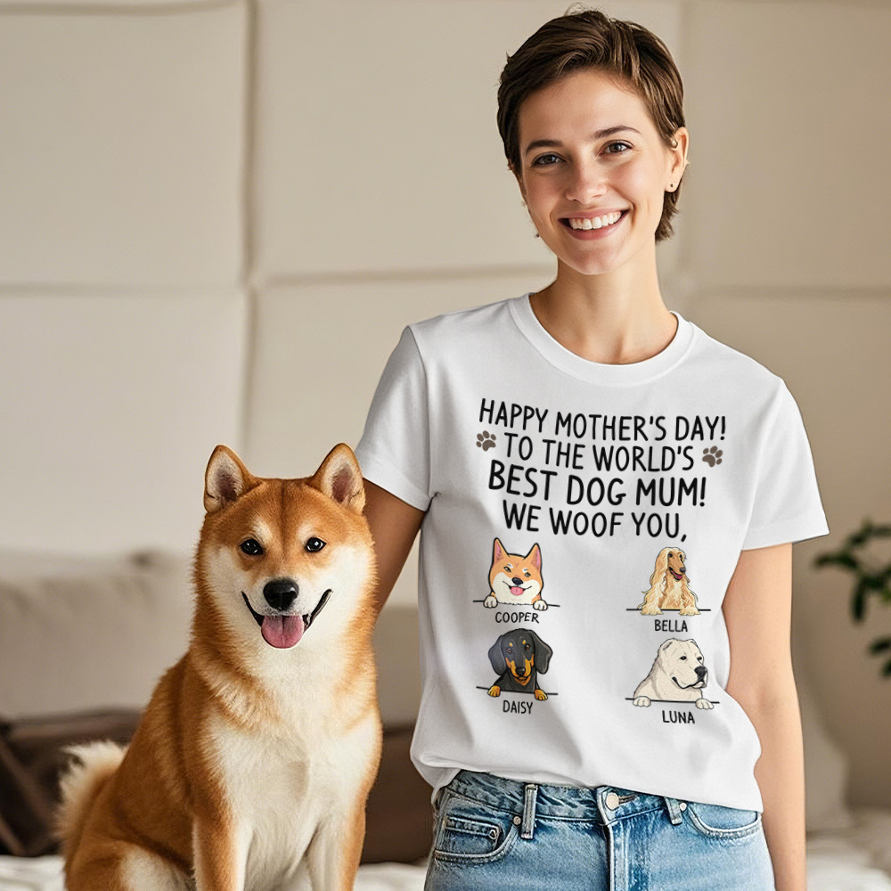 Custom Dog Mom T-Shirts Mother's Day T-Shirts Women's T-shirt Multicolor Cotton T-shirt Shirt For Dog Lovers Mother's Day Gifts