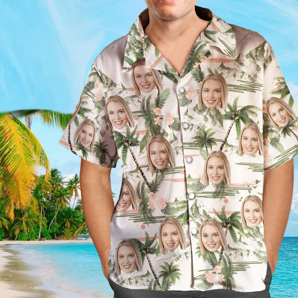 Custom Face Personalized Hawaiian Shirt All Over Print Coconut Tree