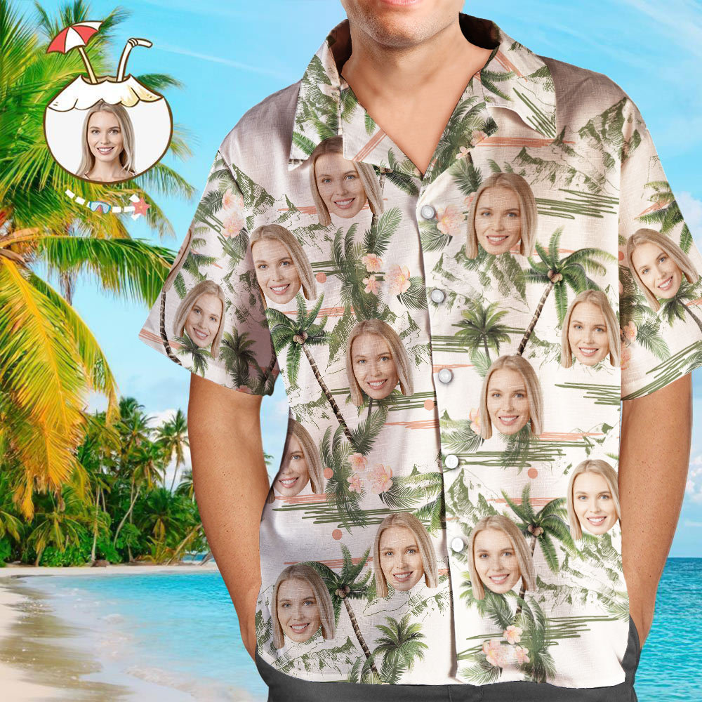 Custom Face Personalized Hawaiian Shirt All Over Print Coconut Tree