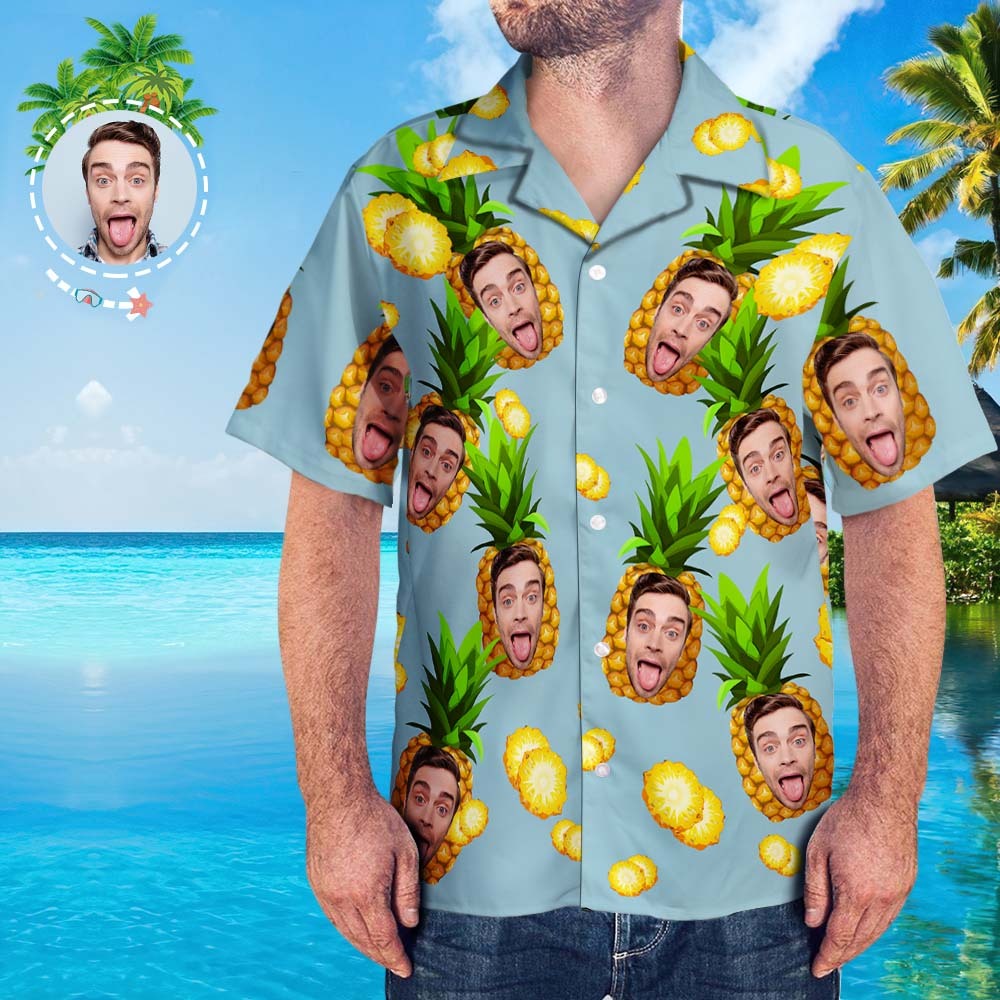 Custom Hawaiian Shirts Blue Funny Pineapple Personalized Aloha Beach Shirt For Men