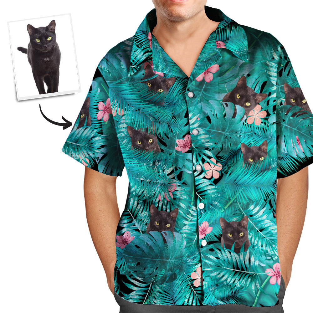 Custom Hawaiian Shirts Black Cat Personalized Aloha Beach Shirt For Men