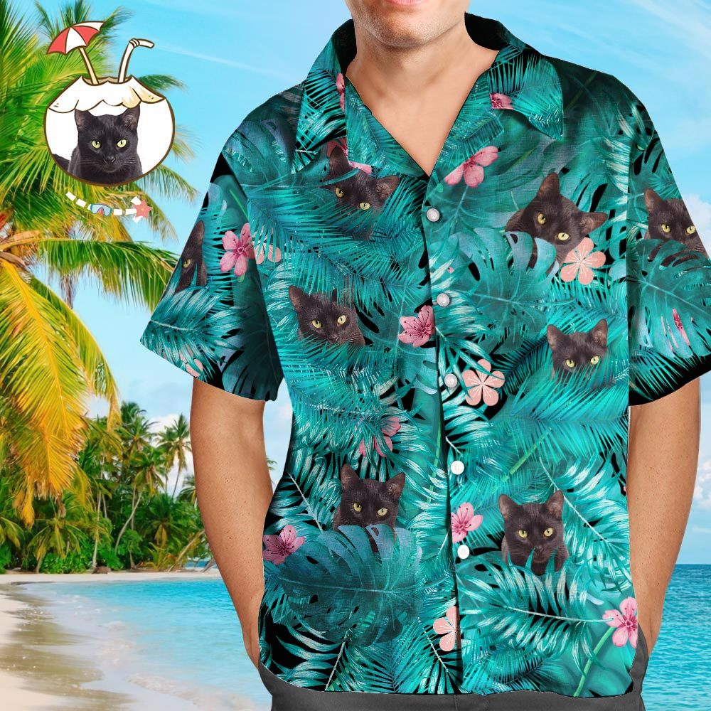 Custom Hawaiian Shirts Black Cat Personalized Aloha Beach Shirt For Men