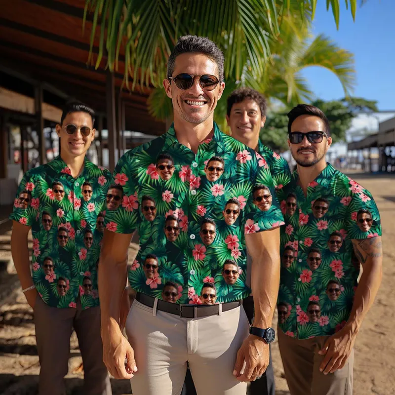 Custom Hawaiian Shirts Red Flowers Design Personalized Aloha Beach Shirt For Men