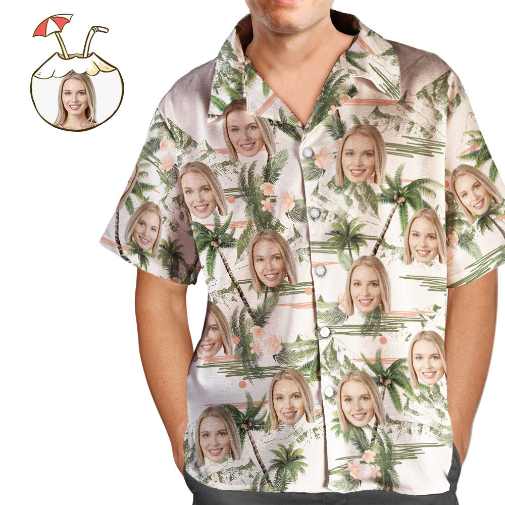 Custom Face Personalized Hawaiian Shirt All Over Print Coconut Tree