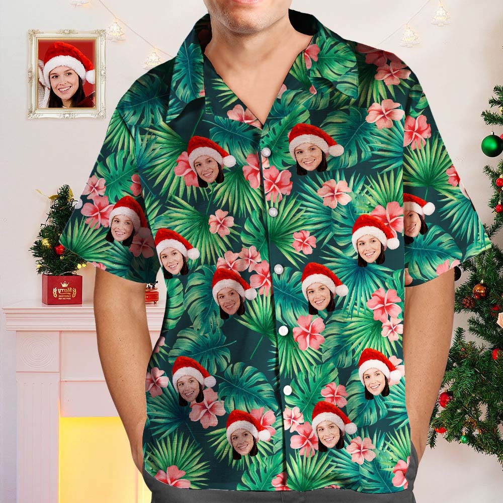Christmas Gift Custom Hawaiian Shirts Red Flowers Design Personalized Aloha Beach Shirt For Men