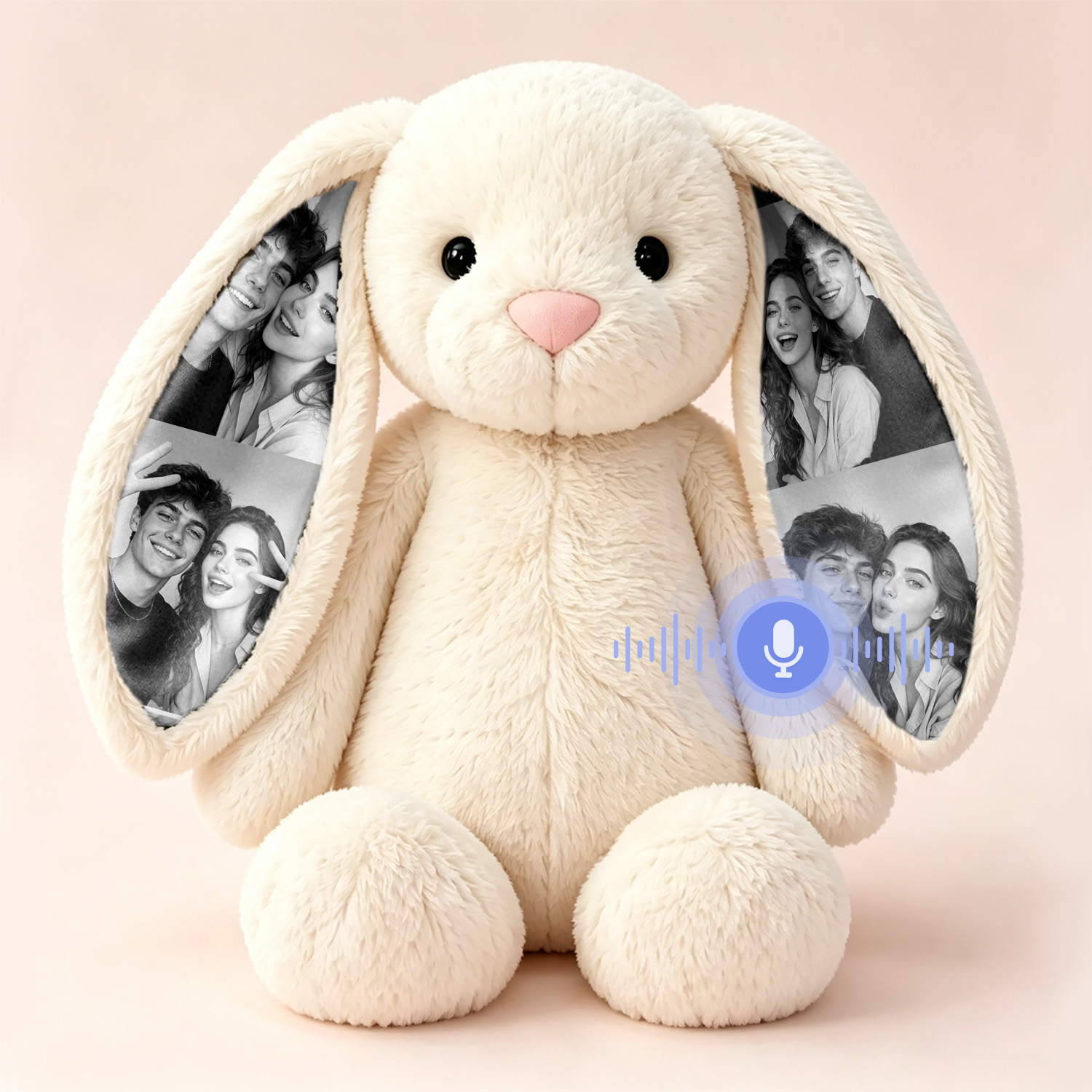 Personalized Voice Recording Bunny Plush – Custom Photo Hidden Ear Rabbit, Recordable Message Stuffed Animal, Unique Anniversary Gift for Couples