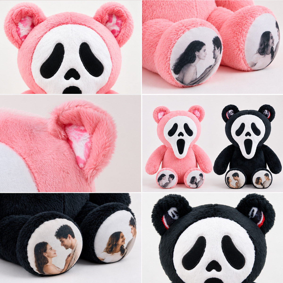 Custom Photo Ghost Bear Plush Personalized Halloween Teddy Bear Spooky Ghost Face Stuffed Animal Couple Photo Paw Gift