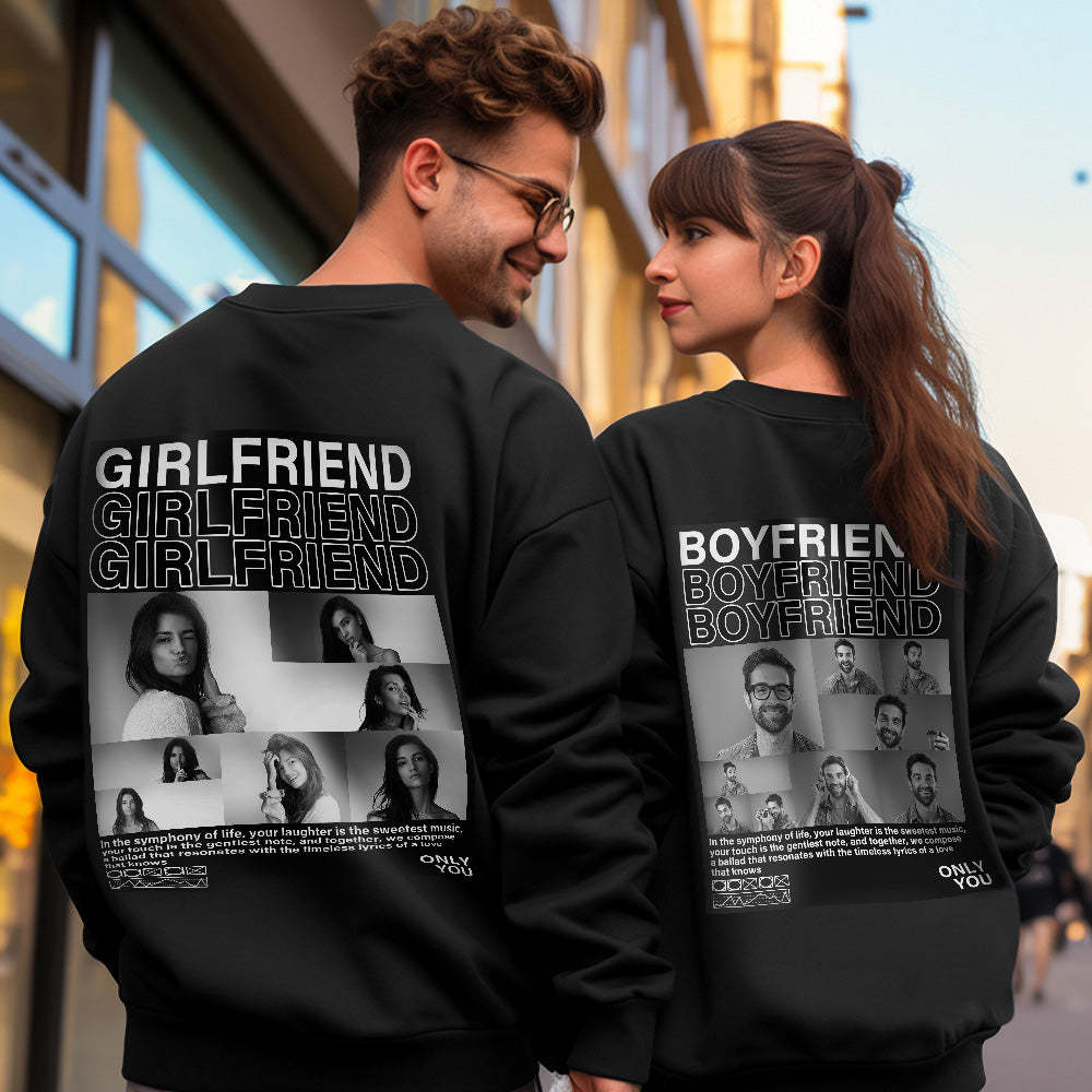 Custom Photo Round Neck Unisex Sweatshirt Personalized Pictures Crewneck Sweatshirts Valentine's Day Gift for Couple - soufeelus