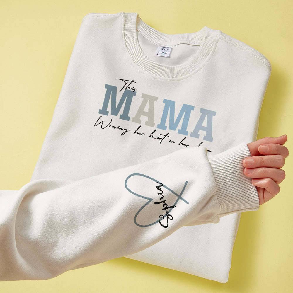 Custom Name Hoodie Personalized Hoodies Wear Heart On Sleeve Hoodie Mother's Day Gift