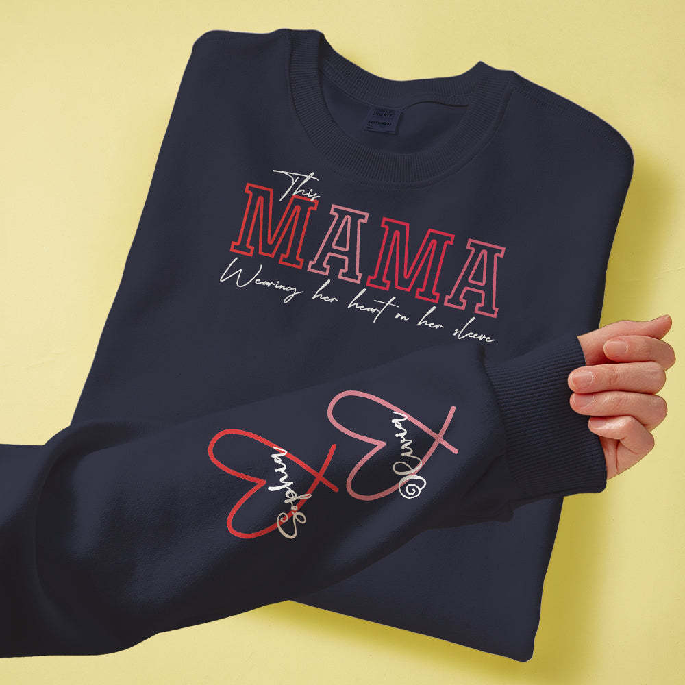 Custom Name Hoodie Personalized Hoodies Wear Heart On Sleeve Hoodie Mother's Day Gift