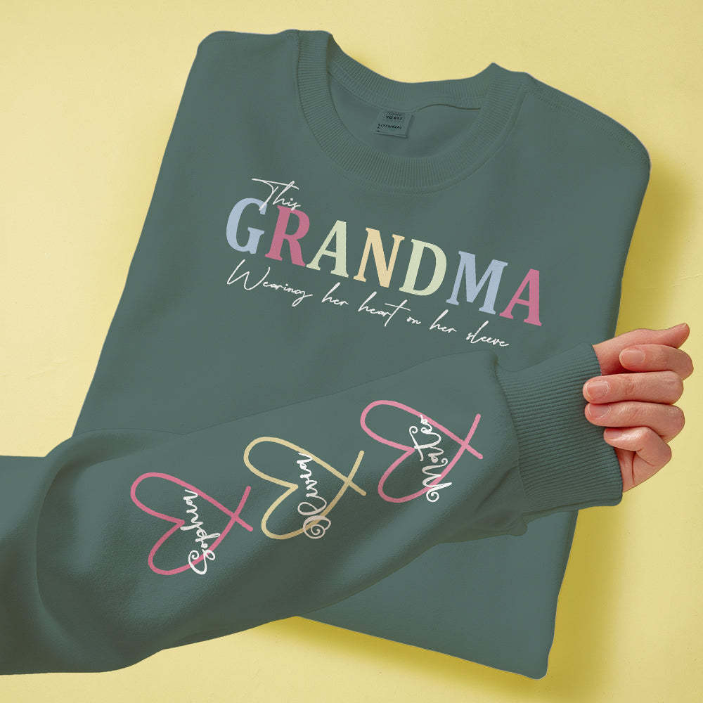 Custom Name Hoodie Personalized Hoodies Wear Heart On Sleeve Hoodie Mother's Day Gift