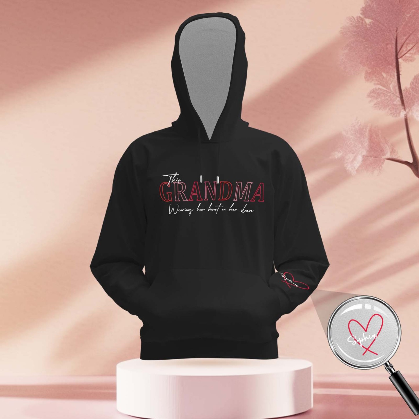 Custom Name Hoodie Personalized Hoodies Wear Heart On Sleeve Hoodie Mother's Day Gift