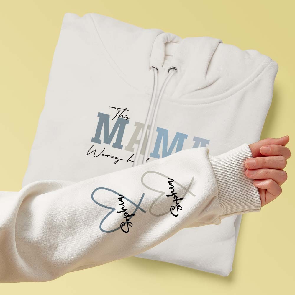 Custom Name Hoodie Personalized Hoodies Wear Heart On Sleeve Hoodie Mother's Day Gift