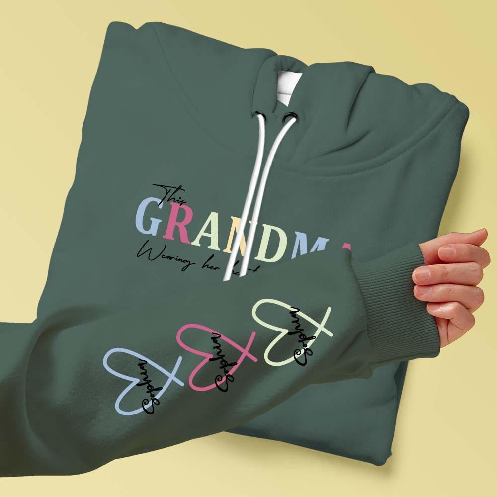 Custom Name Hoodie Personalized Hoodies Wear Heart On Sleeve Hoodie Mother's Day Gift