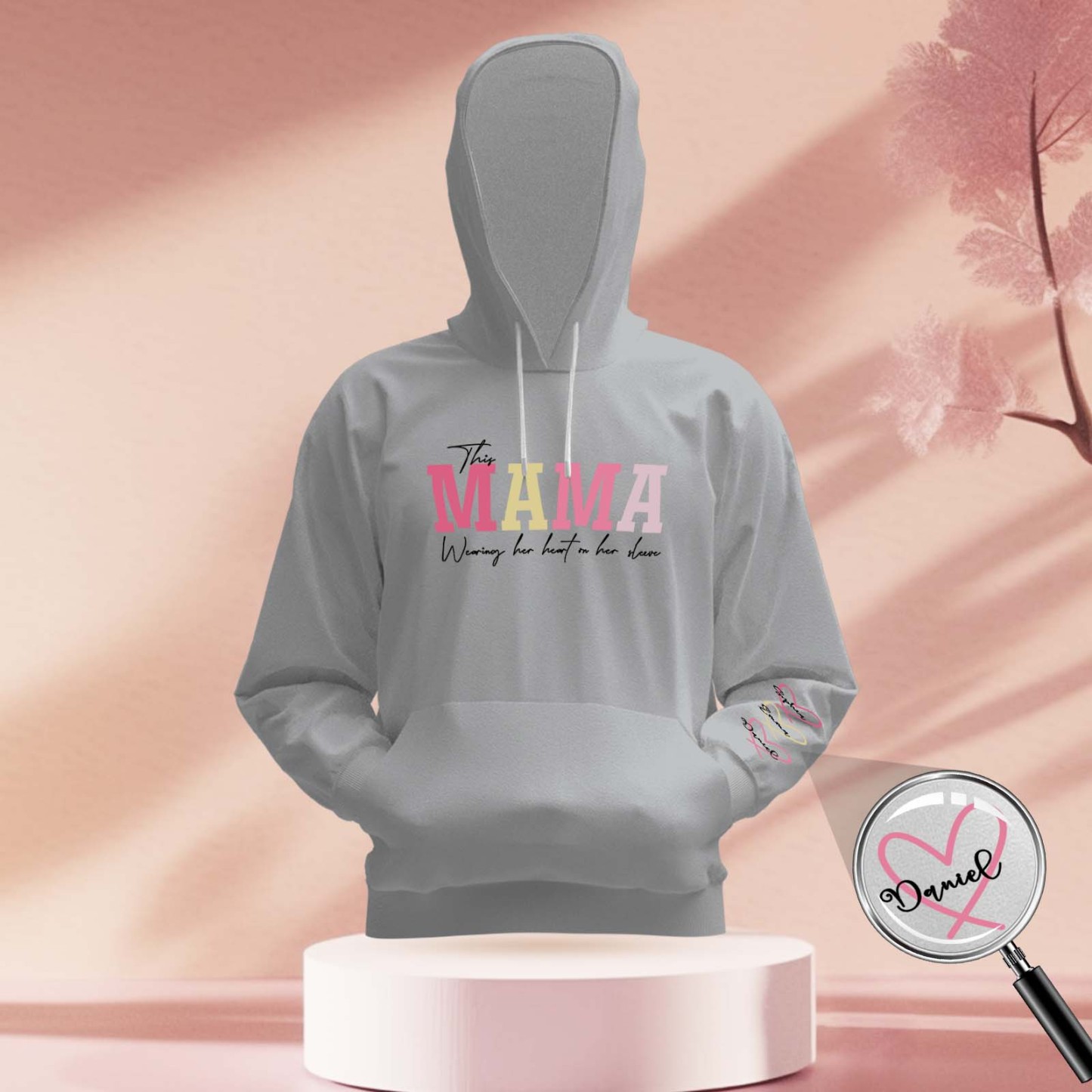 Custom Name Hoodie Personalized Hoodies Wear Heart On Sleeve Hoodie Mother's Day Gift