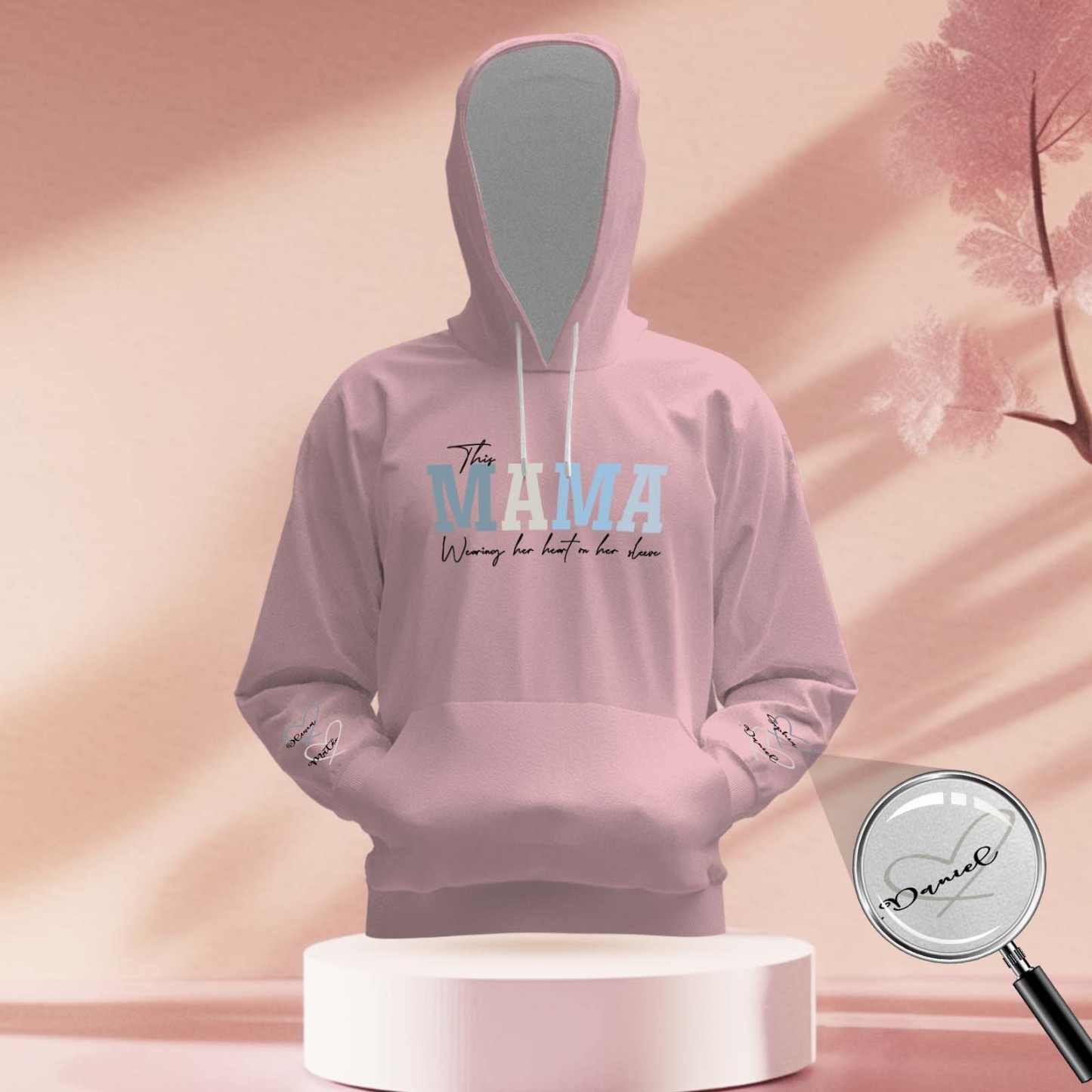 Custom Name Hoodie Personalized Hoodies Wear Heart On Sleeve Hoodie Mother's Day Gift