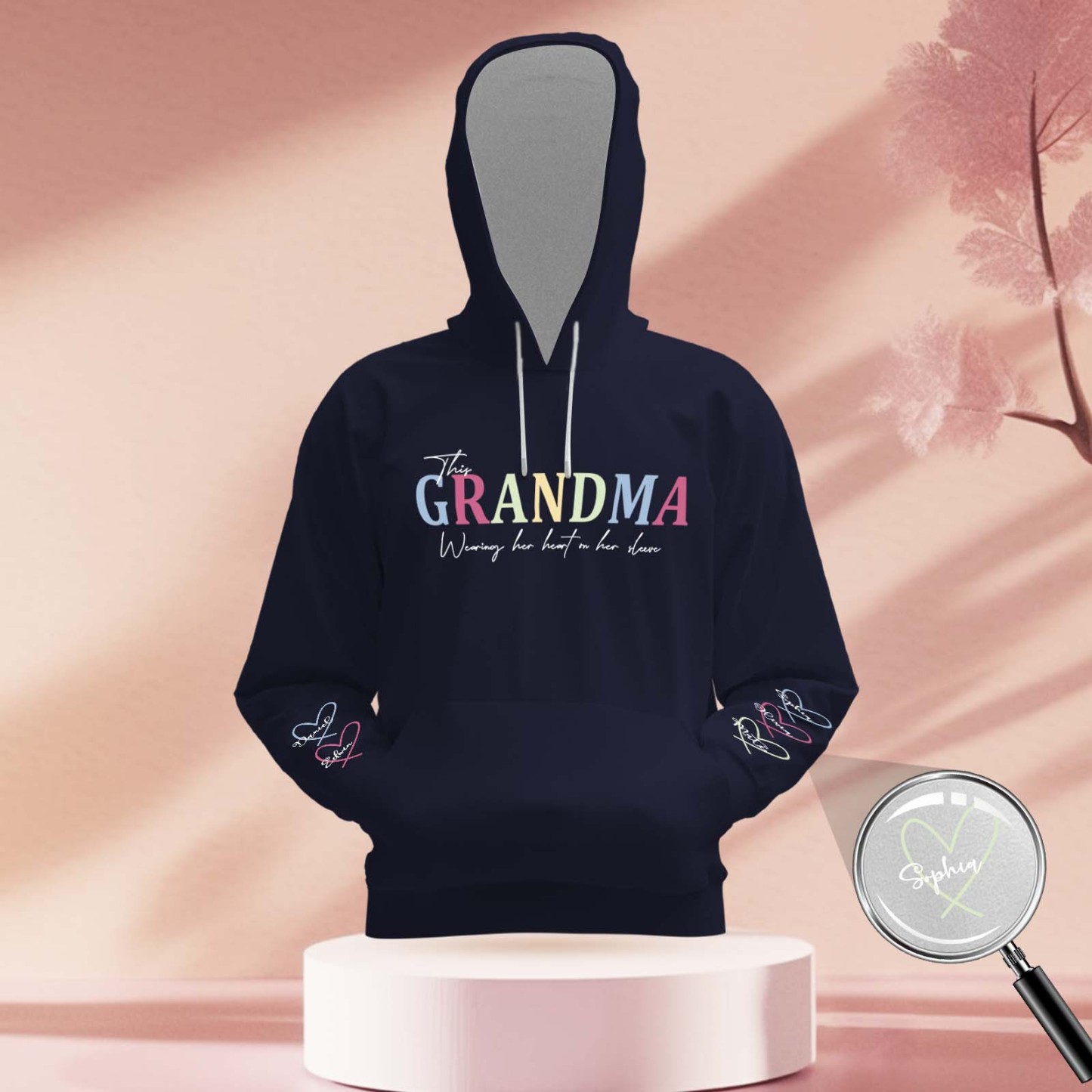 Custom Name Hoodie Personalized Hoodies Wear Heart On Sleeve Hoodie Mother's Day Gift