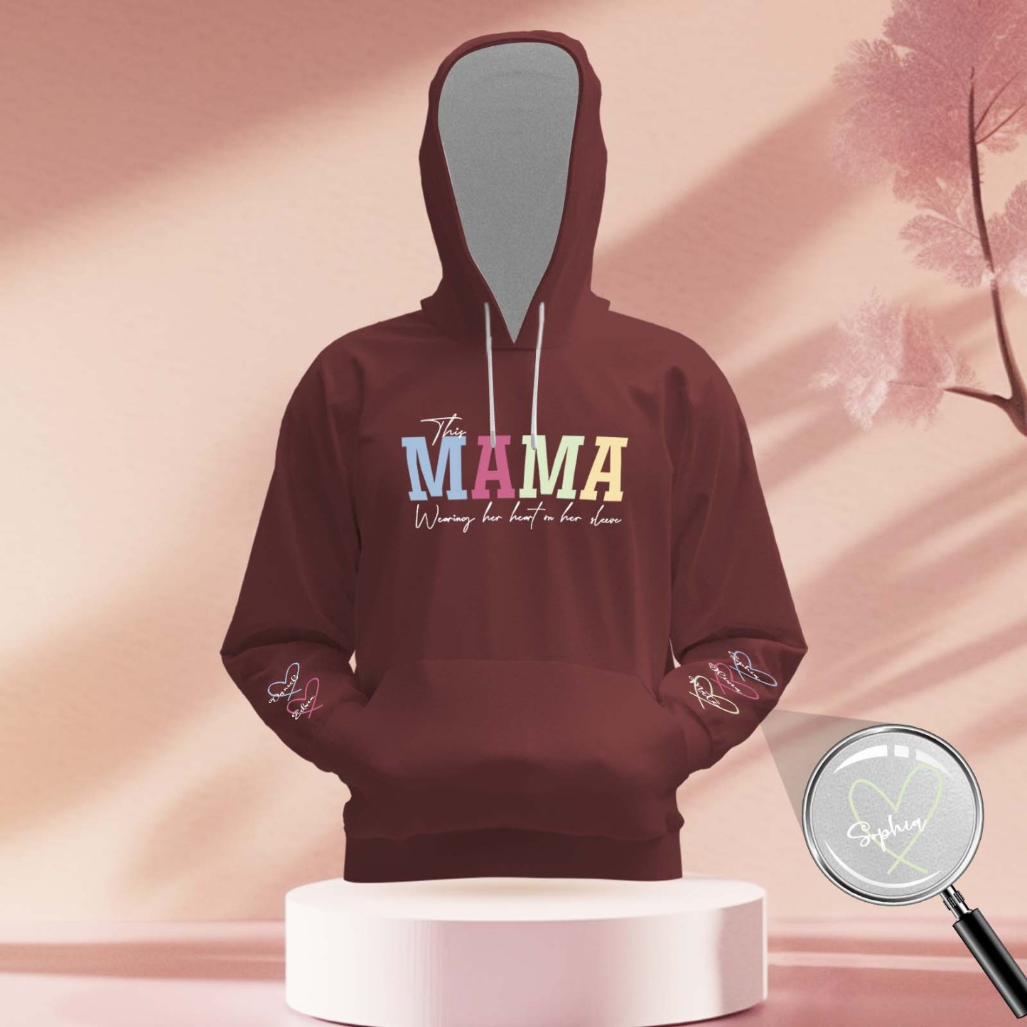 Custom Name Hoodie Personalized Hoodies Wear Heart On Sleeve Hoodie Mother's Day Gift