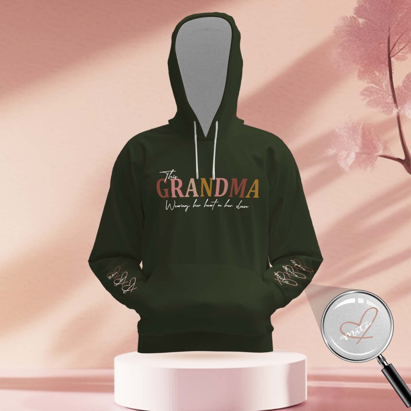 Custom Name Hoodie Personalized Hoodies Wear Heart On Sleeve Hoodie Mother's Day Gift