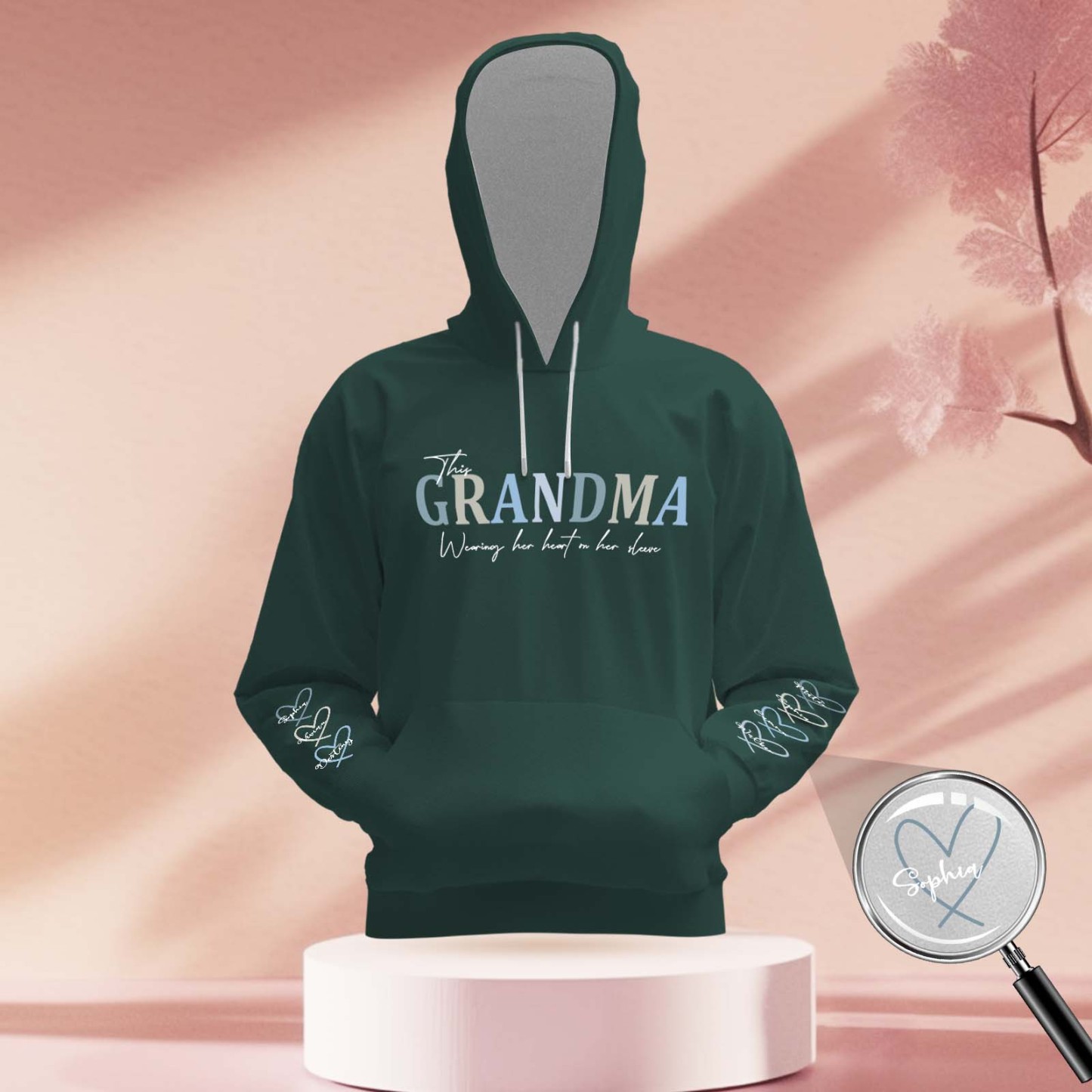 Custom Name Hoodie Personalized Hoodies Wear Heart On Sleeve Hoodie Mother's Day Gift