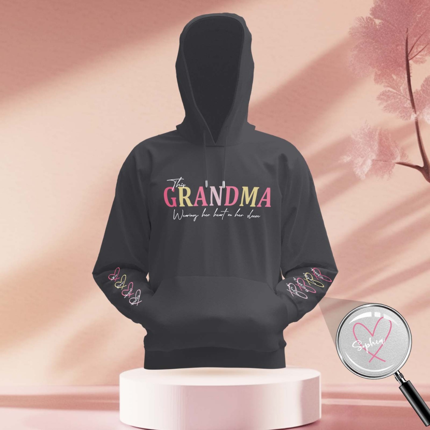Custom Name Hoodie Personalized Hoodies Wear Heart On Sleeve Hoodie Mother's Day Gift