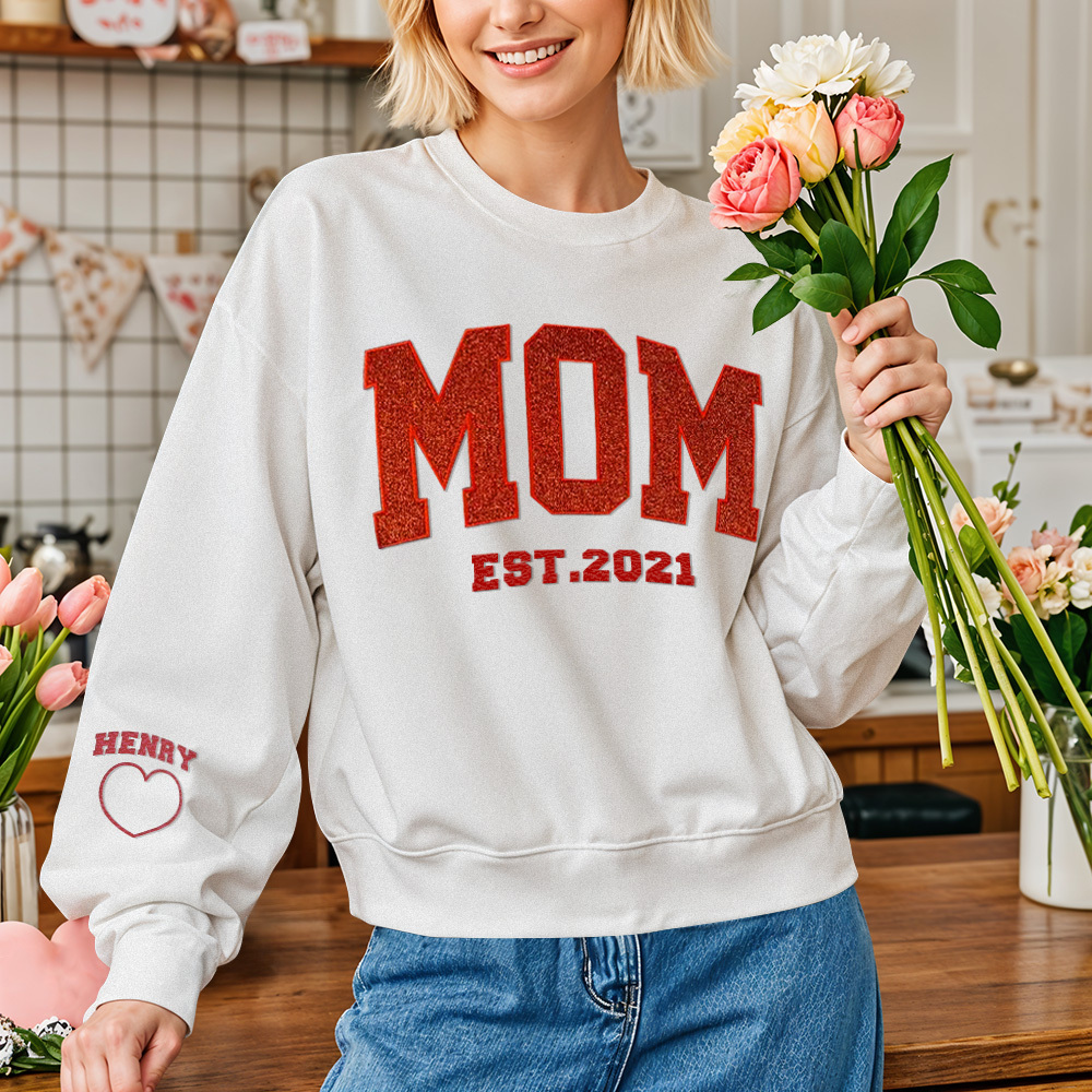 Custom Embroidered Glitter Vinyl MAMA Sweatshirt-Gift For Mum & Grandma Mother's Day Gifts - soufeelus