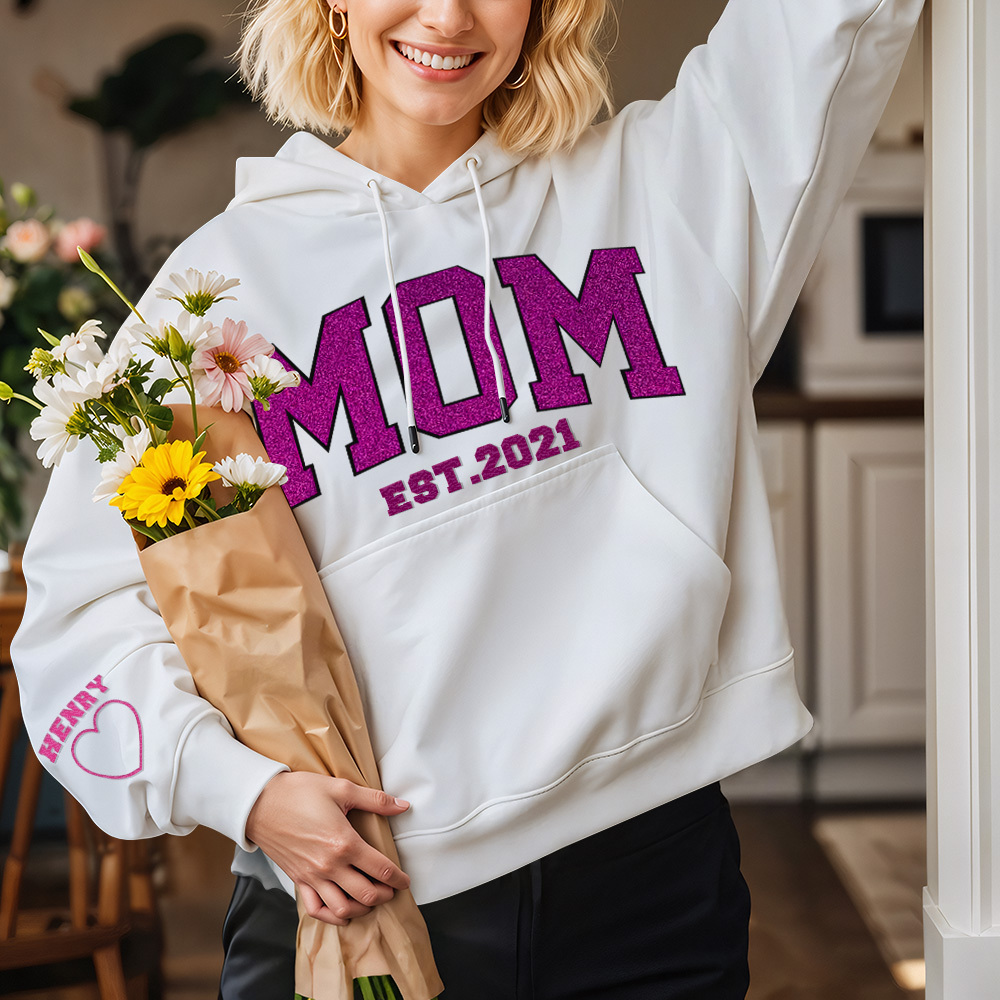 Custom Embroidered Glitter Vinyl MAMA Sweatshirt-Gift For Mum & Grandma Mother's Day Gifts - soufeelus