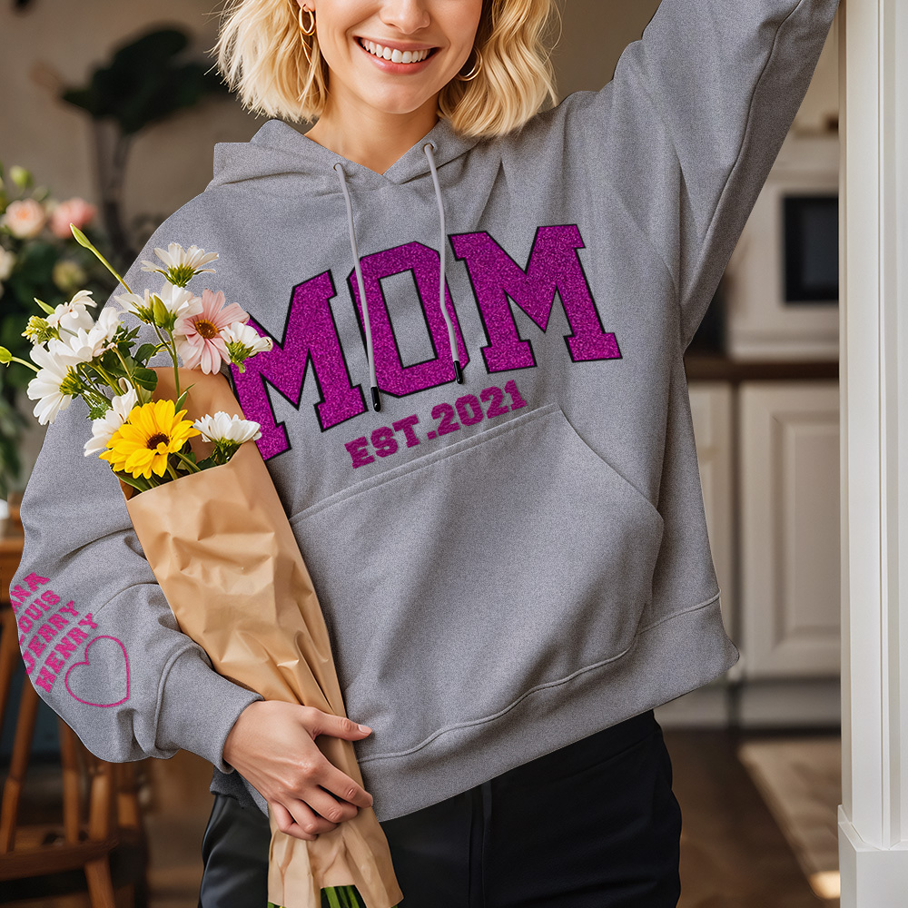 Custom Embroidered Glitter Vinyl MAMA Sweatshirt-Gift For Mum & Grandma Mother's Day Gifts - soufeelus