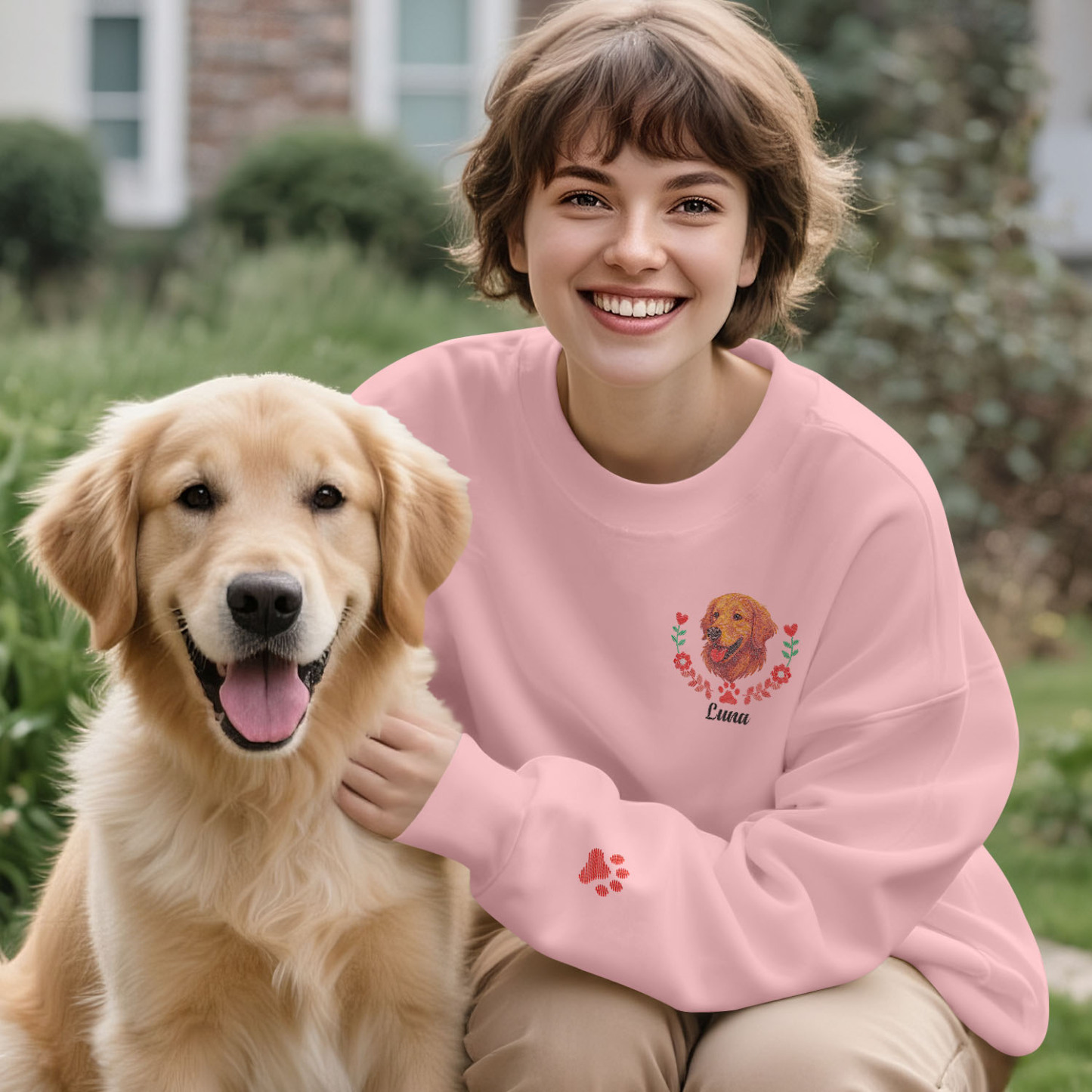 Custom Embroidered Style Pet Avatar Sweatshirt, Custom Dog Sweater, Personalized Pet Portrait Shirt - soufeelus