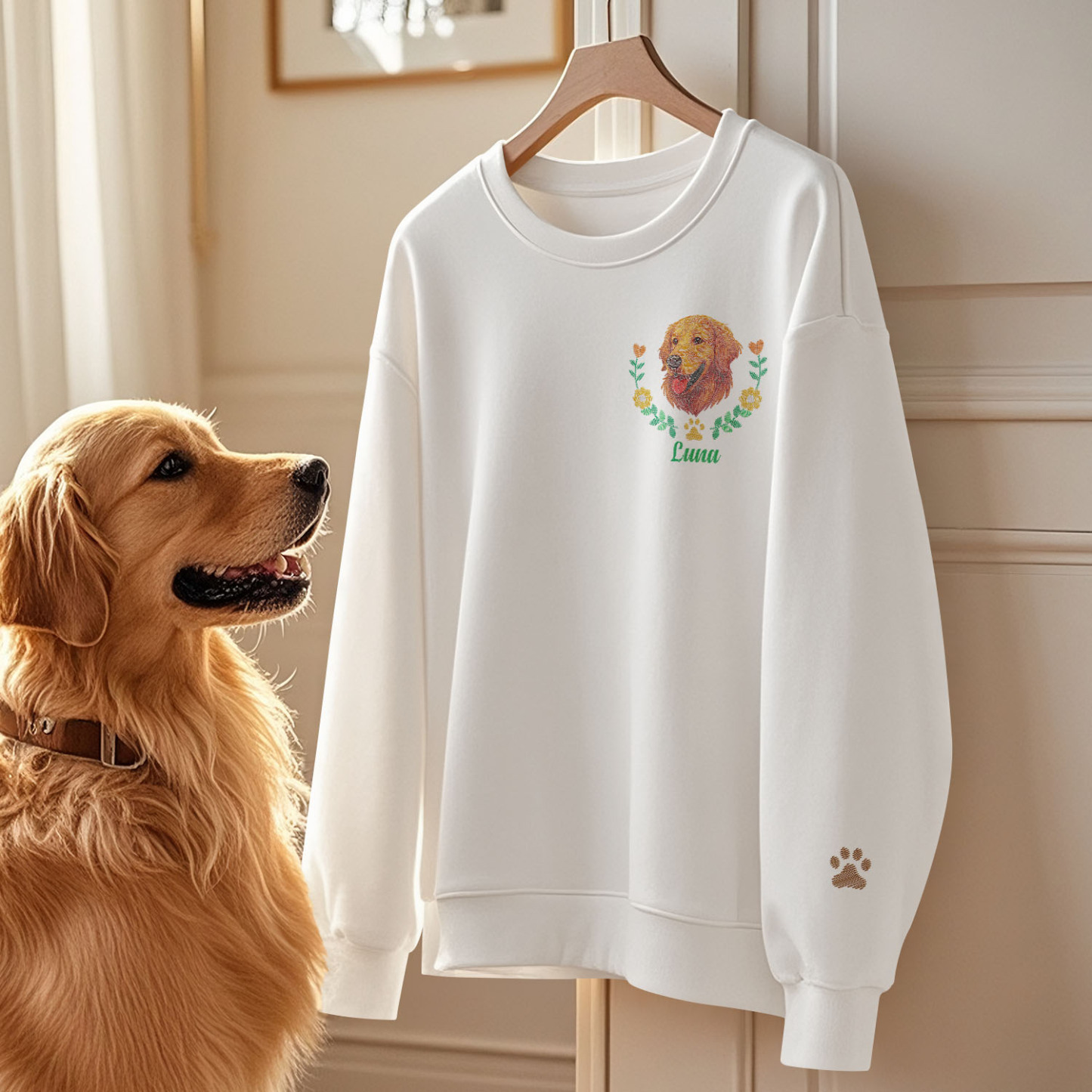 Custom Embroidered Style Pet Avatar Sweatshirt, Custom Dog Sweater, Personalized Pet Portrait Shirt - soufeelus