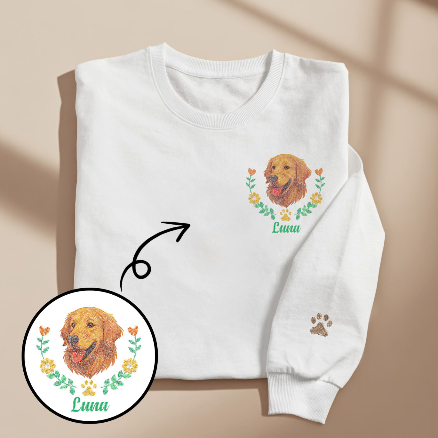 Custom Embroidered Style Pet Avatar Sweatshirt, Custom Dog Sweater, Personalized Pet Portrait Shirt - soufeelus
