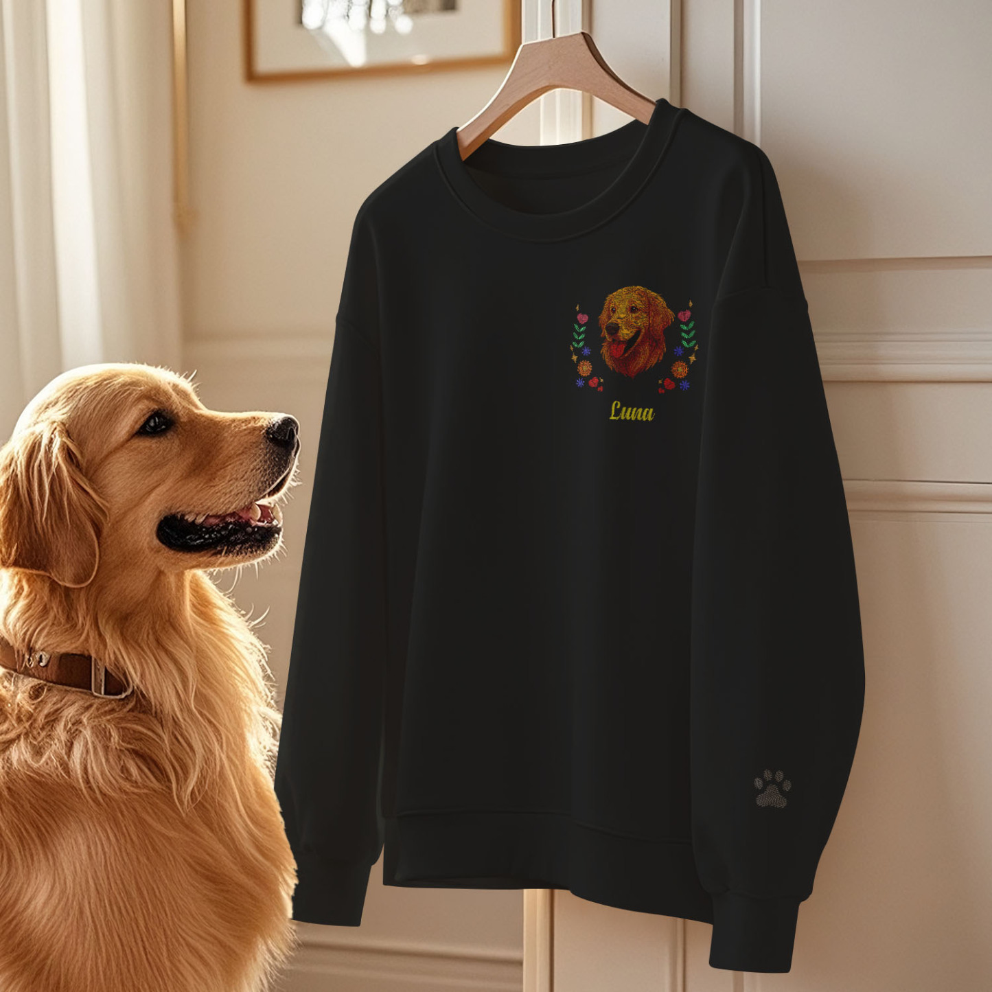 Custom Embroidered Style Pet Avatar Sweatshirt, Custom Dog Sweater, Personalized Pet Portrait Shirt - soufeelus