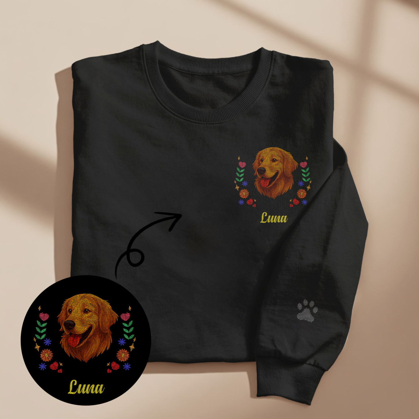 Custom Embroidered Style Pet Avatar Sweatshirt, Custom Dog Sweater, Personalized Pet Portrait Shirt - soufeelus