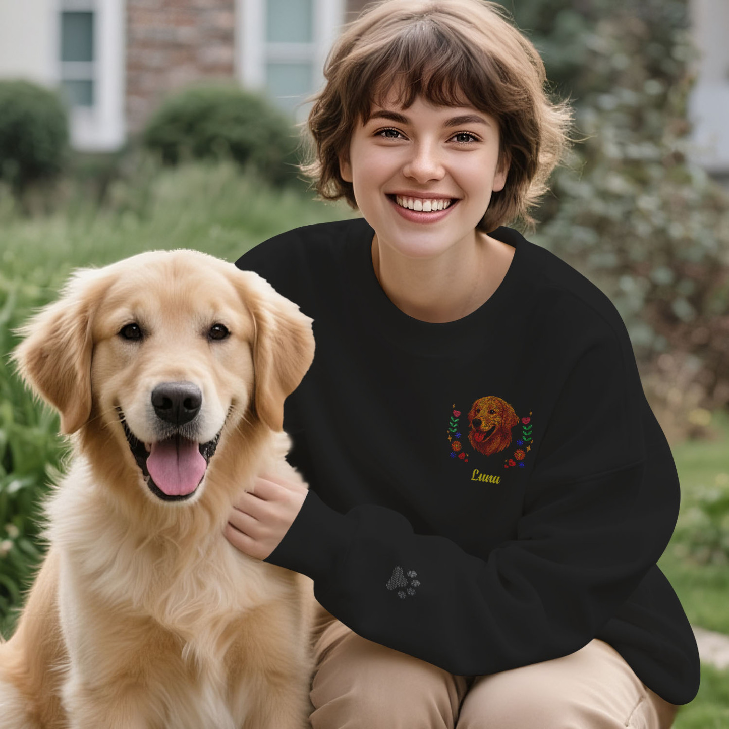 Custom Embroidered Style Pet Avatar Sweatshirt, Custom Dog Sweater, Personalized Pet Portrait Shirt - soufeelus