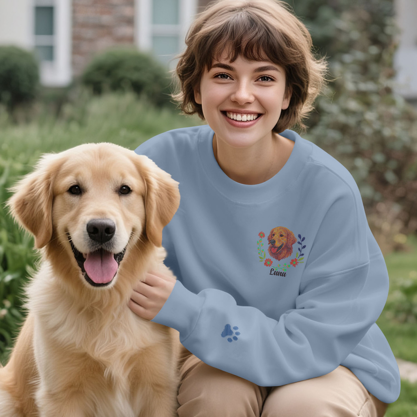 Custom Embroidered Style Pet Avatar Sweatshirt, Custom Dog Sweater, Personalized Pet Portrait Shirt - soufeelus
