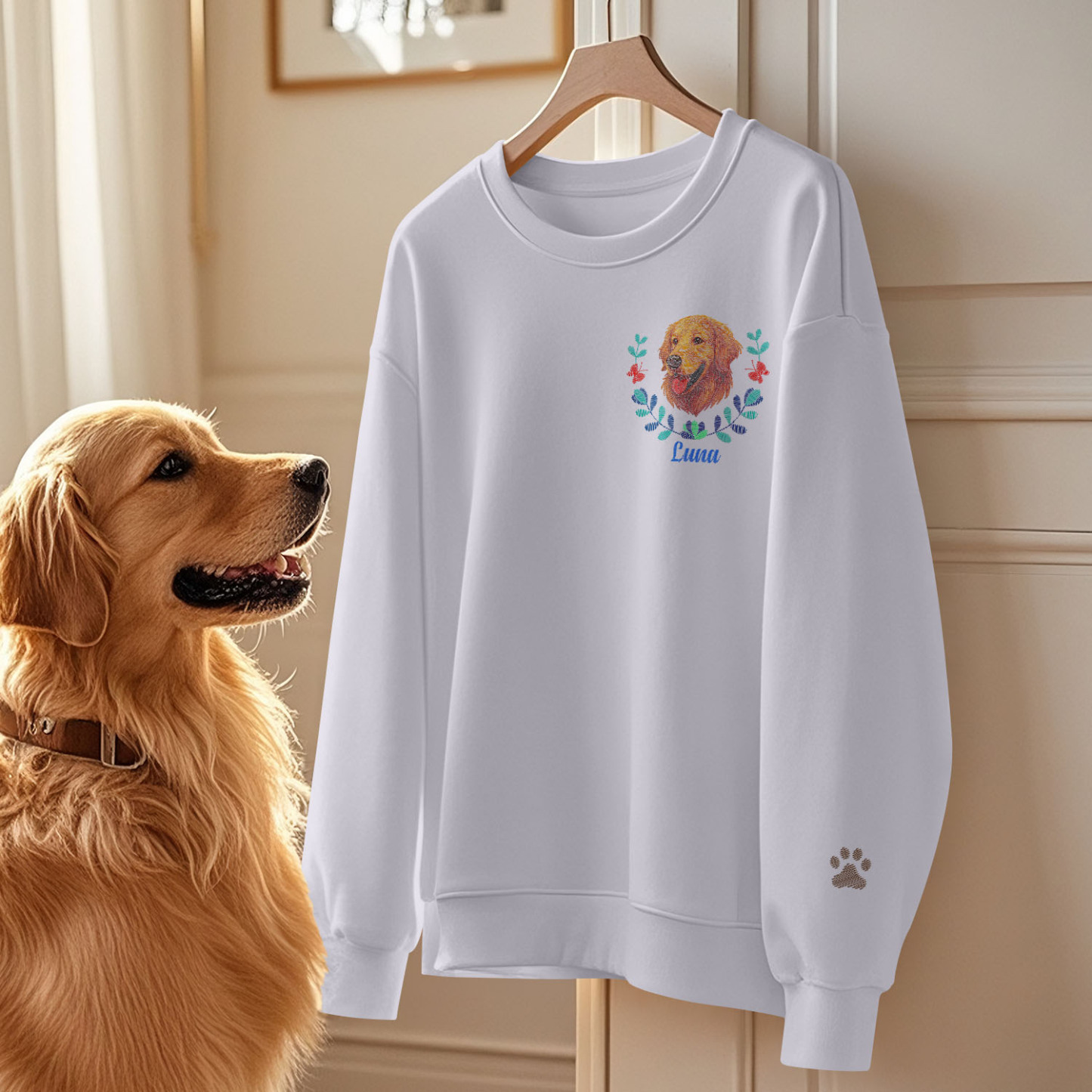 Custom Embroidered Style Pet Avatar Sweatshirt, Custom Dog Sweater, Personalized Pet Portrait Shirt - soufeelus