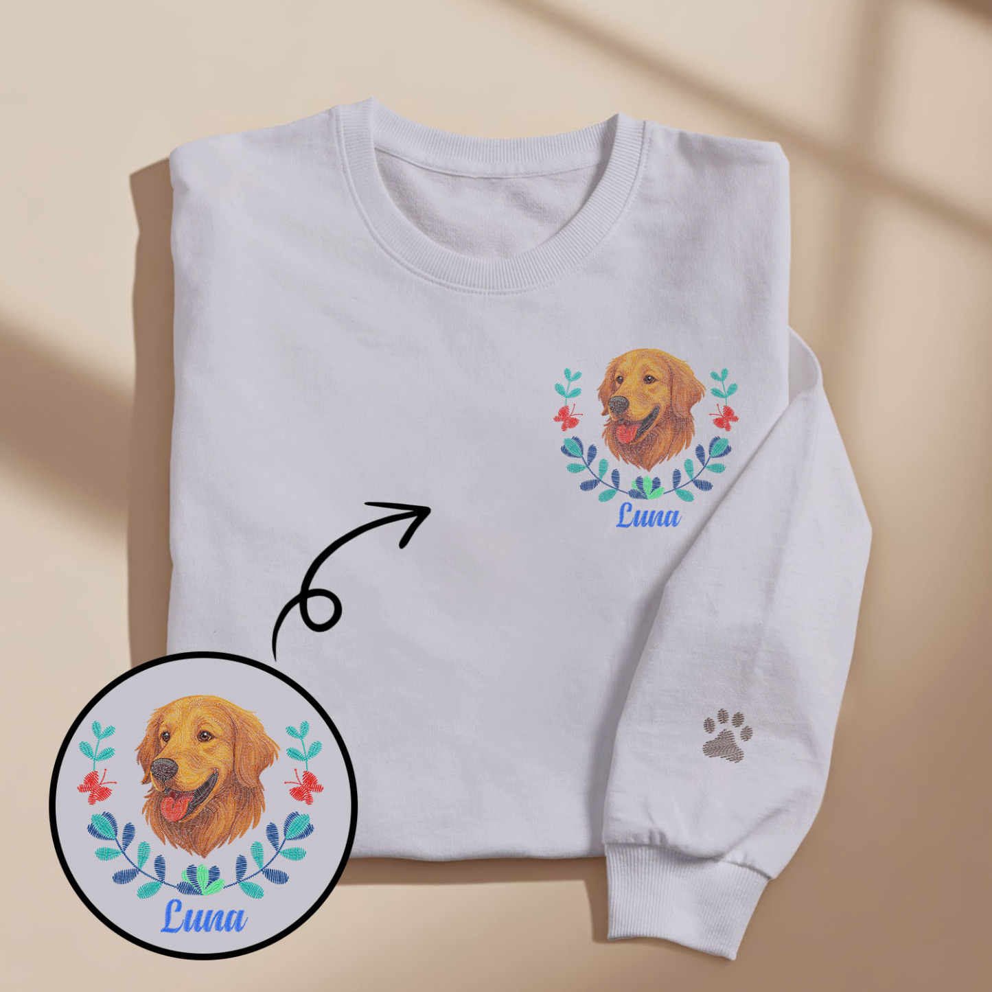 Custom Embroidered Style Pet Avatar Sweatshirt, Custom Dog Sweater, Personalized Pet Portrait Shirt - soufeelus