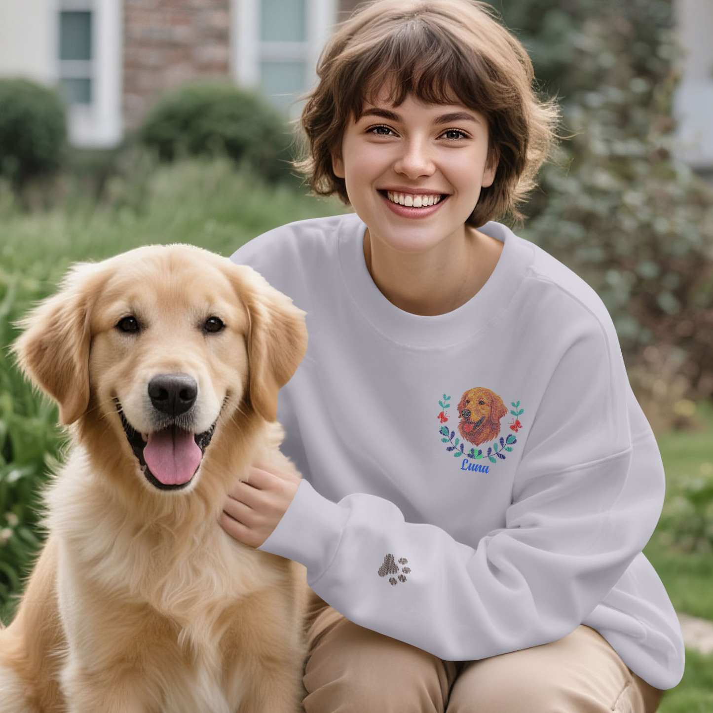 Custom Embroidered Style Pet Avatar Sweatshirt, Custom Dog Sweater, Personalized Pet Portrait Shirt - soufeelus