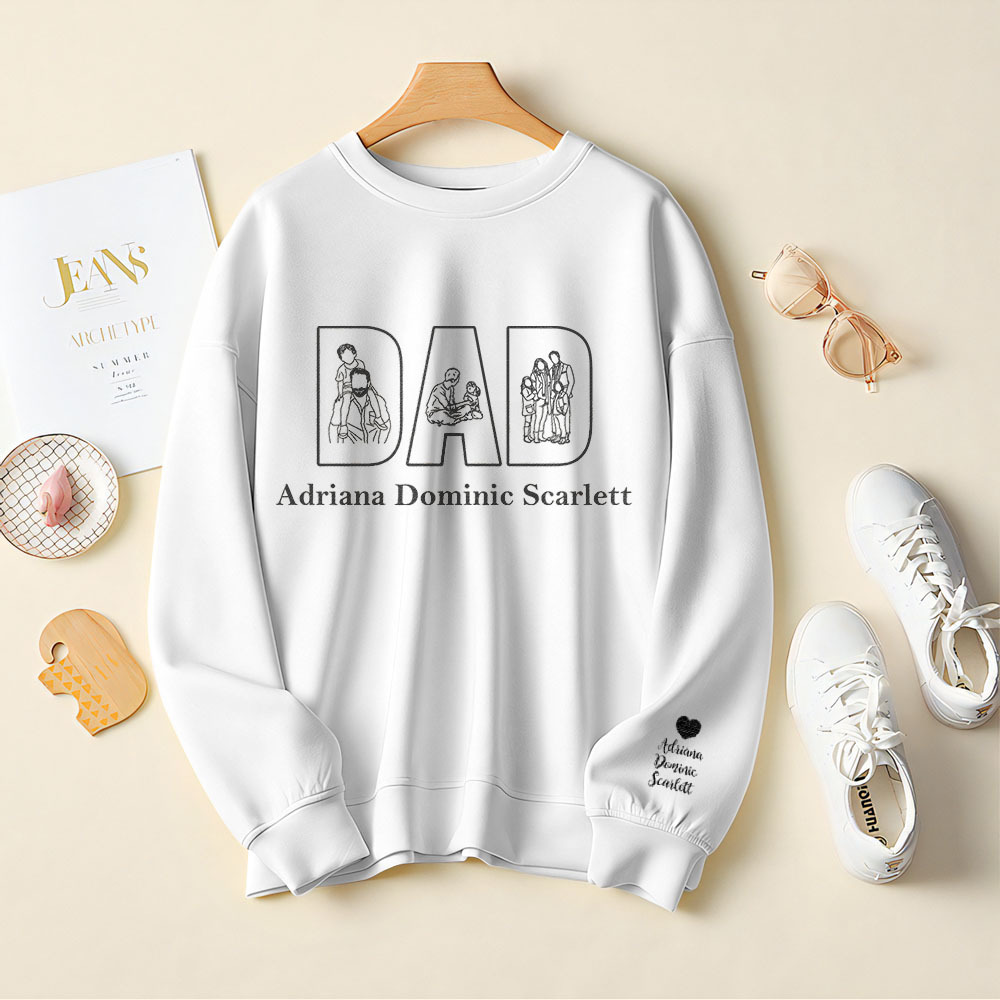 Custom Photo Sweatshirt Hand Drawn Lines Unique Gift For Dad Father's Day Gift - soufeelus