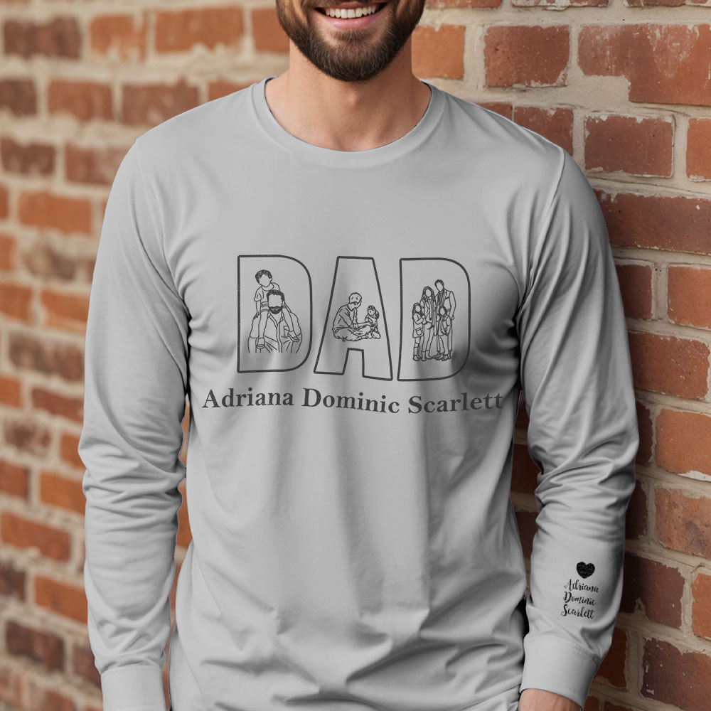 Custom Photo Sweatshirt Hand Drawn Lines Unique Gift For Dad Father's Day Gift - soufeelus