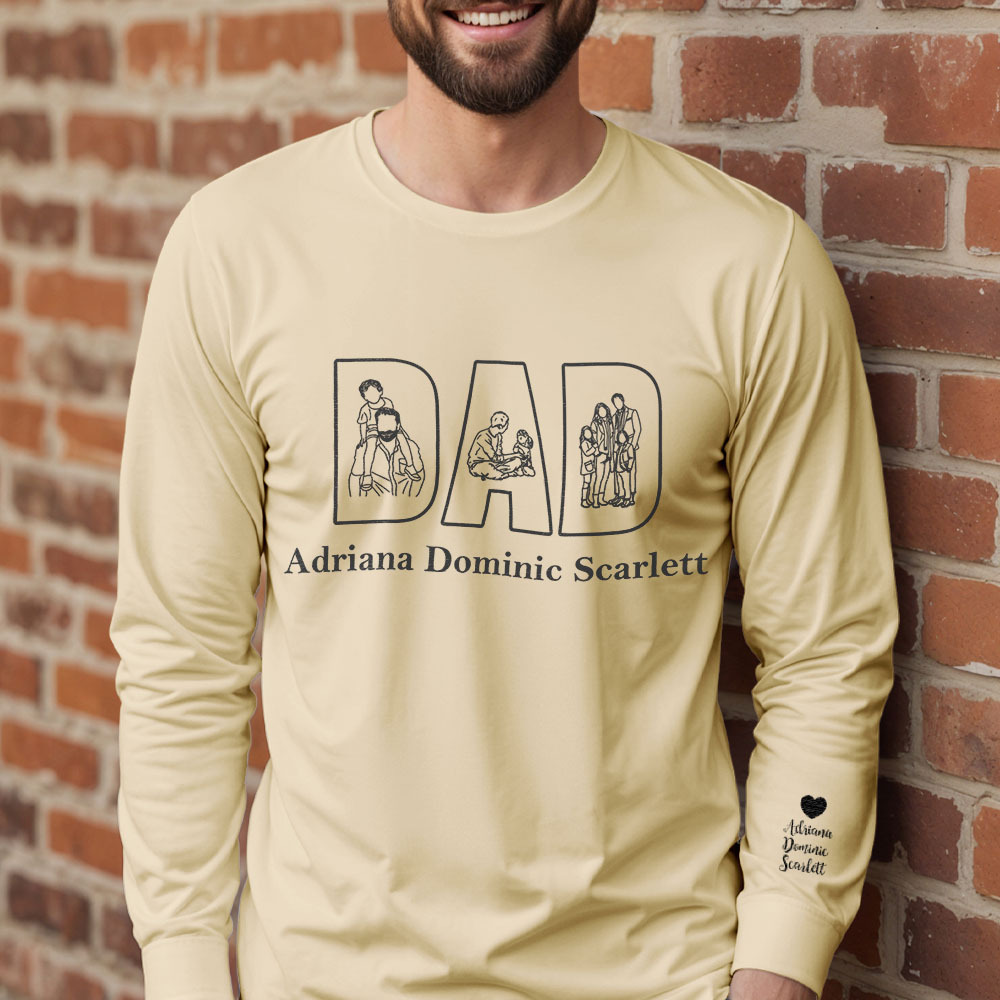 Custom Photo Sweatshirt Hand Drawn Lines Unique Gift For Dad Father's Day Gift - soufeelus