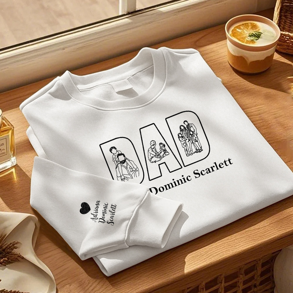 Custom Photo Sweatshirt Hand Drawn Lines Unique Gift For Dad Father's Day Gift - soufeelus