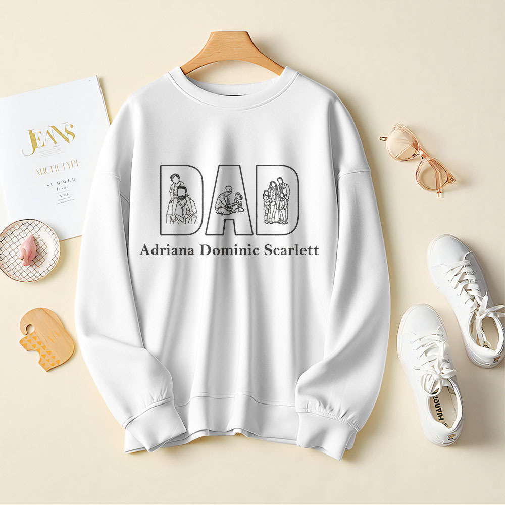 Custom Photo Sweatshirt Hand Drawn Lines Unique Gift For Dad Father's Day Gift - soufeelus
