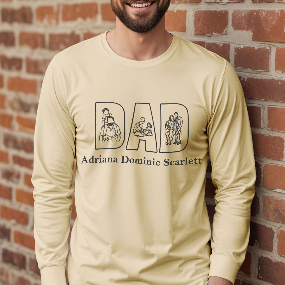 Custom Photo Sweatshirt Hand Drawn Lines Unique Gift For Dad Father's Day Gift - soufeelus