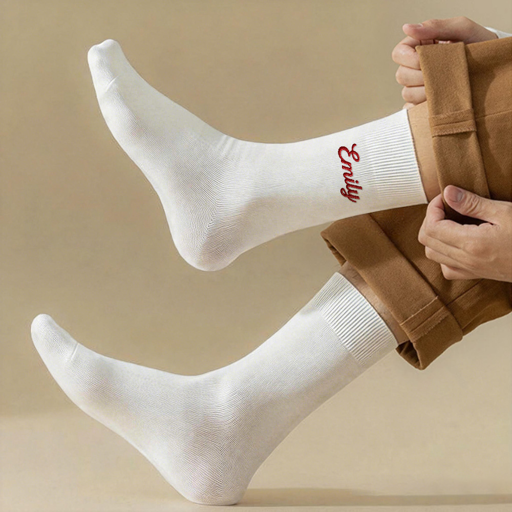 Custom Name Embroidered Socks Unisex Cotton Socks with Personalized Text Bachelorette Party Gift - soufeelus