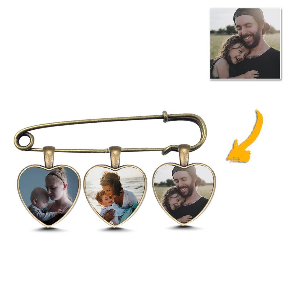 Custom Photo Lapel Pin Father's Day Gift Heart Style Memory Photo Lapel Pin For Dad - soufeelus
